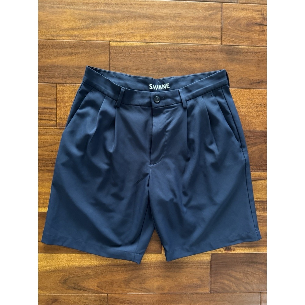 SAVANE Women's‎ Navy Blue Pleated Tailored Shorts Size 32